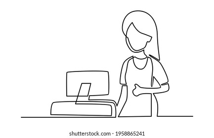 Continue line of cashier woman vector illustration
