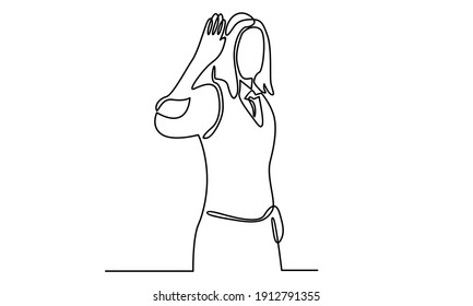 Continue line of girl waving her hand greeting or goodbye