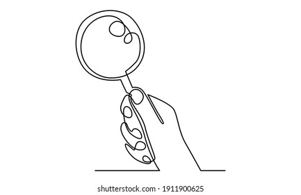 Continue line of hand hold a magnifying glass