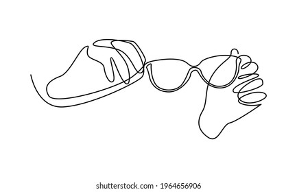 Continue line of hand holding eyeglasses vector illustration