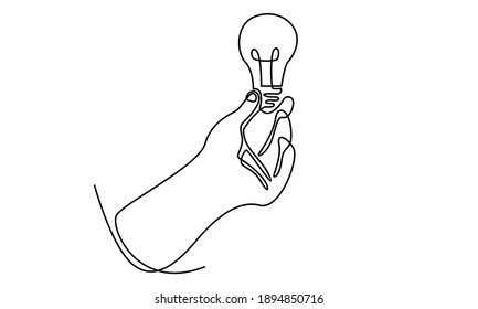 Continue line of hand holding light bulb