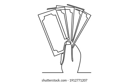 Continue line of hand holding money banknotes