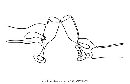 Continue line of hand holding wine glass illustration