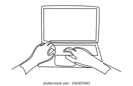 Continue line of hand work with laptop vector illustration