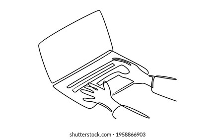 Continue line of hand working on laptop vector illustration