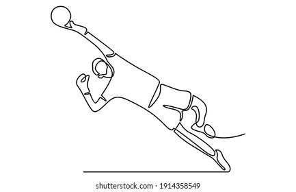 Continue line of jumping football goalkeeper catches the ball. Soccer player