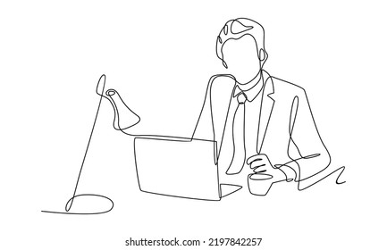 Continue Line Man His Desk Working Stock Vector (Royalty Free ...