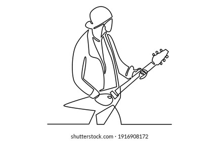 Continue line of man playing electric guitar