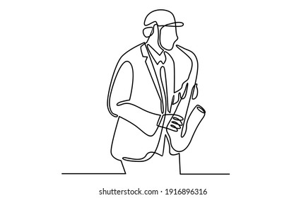 Continue line of man playing saxophone