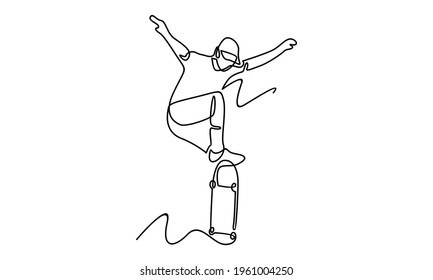 Continue line of man playing skateboard vector illustration