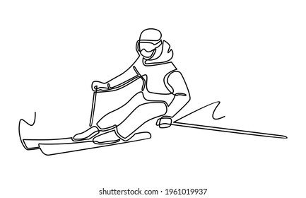 Continue line of man rides a snowboard vector illustration