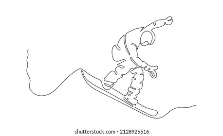 Continue line of man rides a snowboard. Outdoor extreme sport. Winter season sport. vector illustration