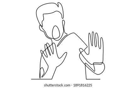 Continue line of man showing palm as stop sign, stay, hold or rejection gesture