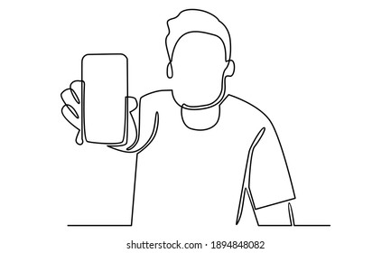 Continue line of man showing smartphone