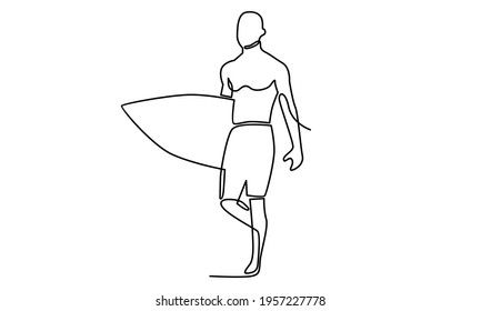 Continue line of man with surfboard illustration