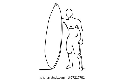 Continue line of man with surfboard illustration