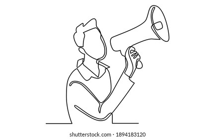 Continue line of man talking into megaphone. Make an announcement