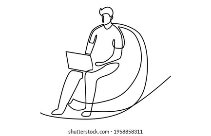 Continue line of man work with laptop vector illustration