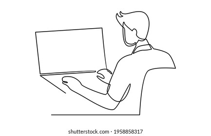 Continue line of man work with laptop vector illustration