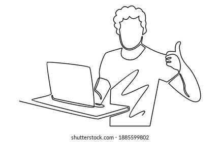 Continue line of man working with laptop