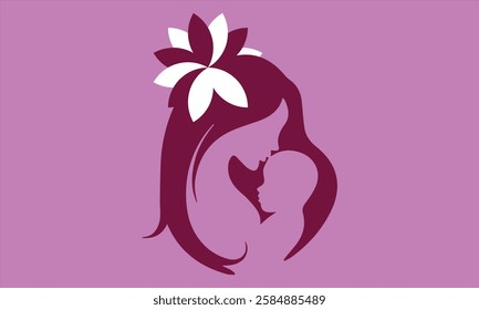 Continue line of mother hug child vector illustration, eps 10, icon