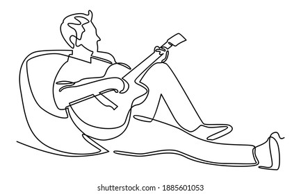 Continue line of musician playing the guitar