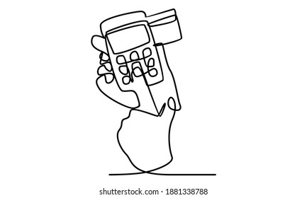 Continue line of payment terminal and male hand holding credit card