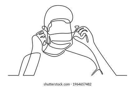 Continue line of people wearing medical mask vector illustration