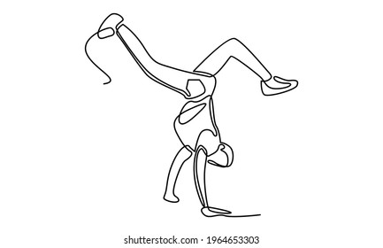 Continue line of person doing sport dance activity break dance vector illustration