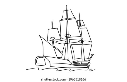 Continue line of pirate ship vector illustration