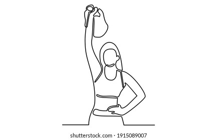 Continue line of strong woman athlete with weights