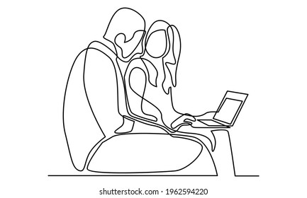 Continue line of two coworkers talking vector illustration