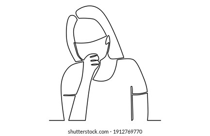 Continue line of woman coughing with a mask