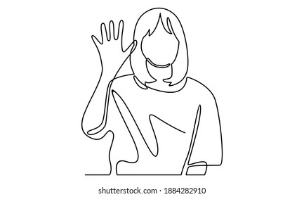 Continue line of woman hallo gesture, waving hand