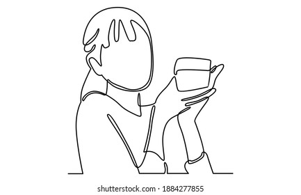 Continue line of woman hold a cup glass