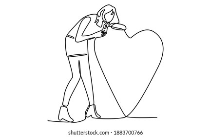 Continue line of woman hold heart sign