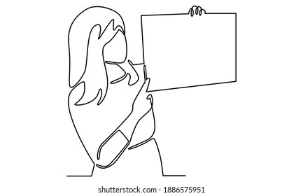 Continue line of woman hold a white board