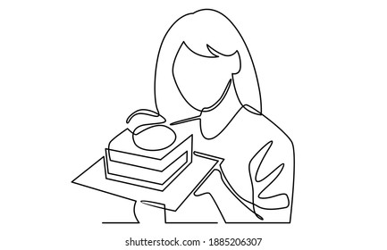 Continue line of woman holding a birthday cake