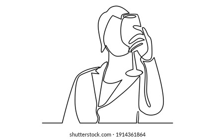 Continue line of woman holding glass of wine