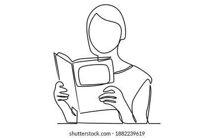 Continue line of woman reading a book