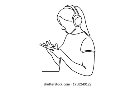 Continue line of woman wearing headphone vector illustration