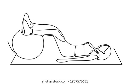 Continue line of woman working out with exercise ball vector illustration