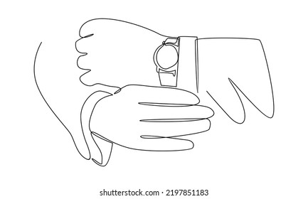 continue line of wristwatch on the hand of businessman in suit. Time on wrist watch