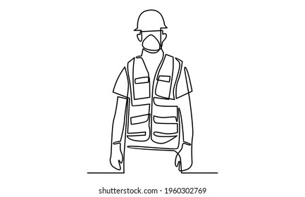 Continue line of of young man architect vector illustration