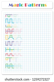 Continue the pattern with crayons or felt-tip pens. Worksheet for preschoolers and primary school children