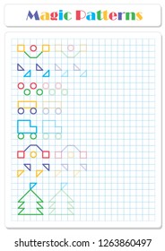 Continue the pattern with crayons or felt-tip pens. Worksheet for preschoolers and primary school children