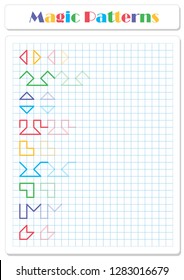 Continue the pattern with crayons or felt-tip pens. Worksheet for preschoolers and primary school children