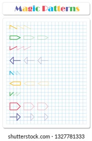 Continue the pattern with crayons or felt-tip pens. Worksheet for preschoolers and primary school children