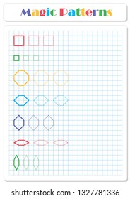 Continue the pattern with crayons or felt-tip pens. Worksheet for preschoolers and primary school children