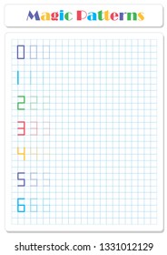 Continue the pattern with crayons or felt-tip pens. Worksheet with numbers for preschoolers and primary school children